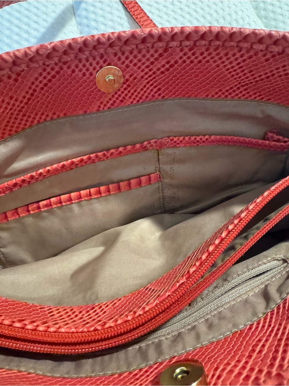 Nicole by Nicole Miller Coral-Red Snake-Embossed Shoulder Tote - Picture 8 of 11